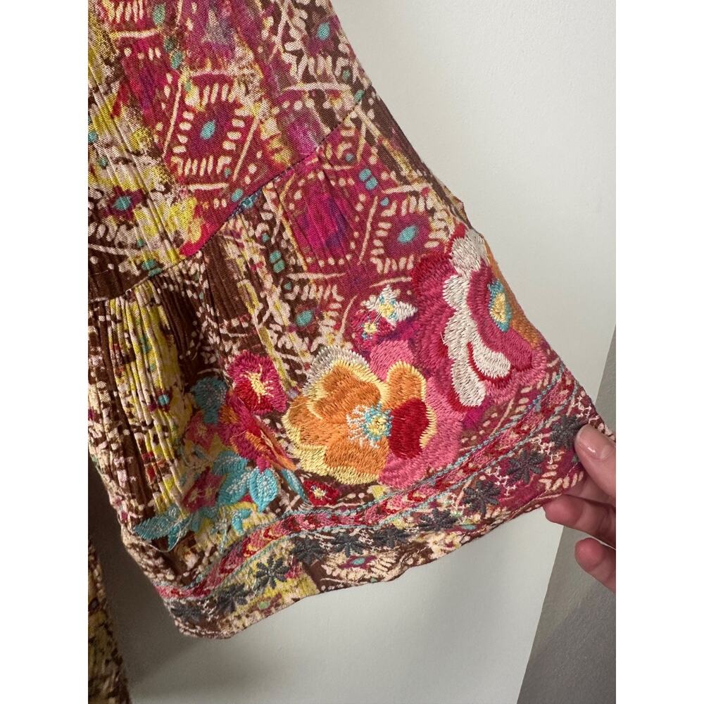Savanna Jane S Aztec Floral Embroidered Top Bell Sleeve Shirt Tunic Boho D45 - Picture 3 of 8